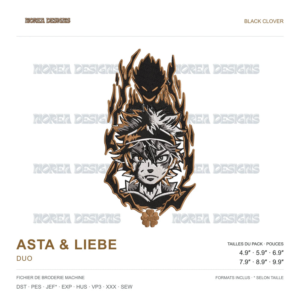 Asta & Liebe — Duo — Black Clover, simulated machine embroidery design preview