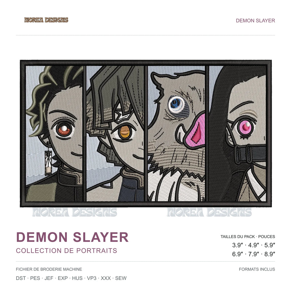 Demon Slayer — Portrait Collection — Demon Slayer, simulated machine embroidery design preview