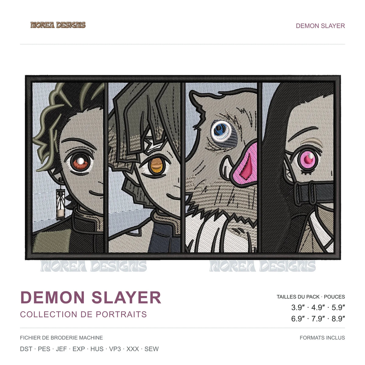 Demon Slayer — Portrait Collection — Demon Slayer, simulated machine embroidery design preview