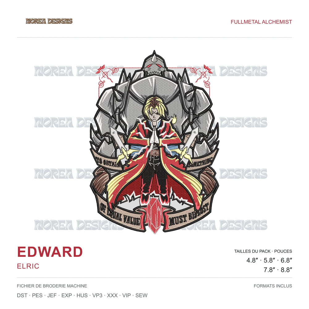 Edward — Elric — FULLMETAL ALCHEMIST, aperçu du motif de broderie machine