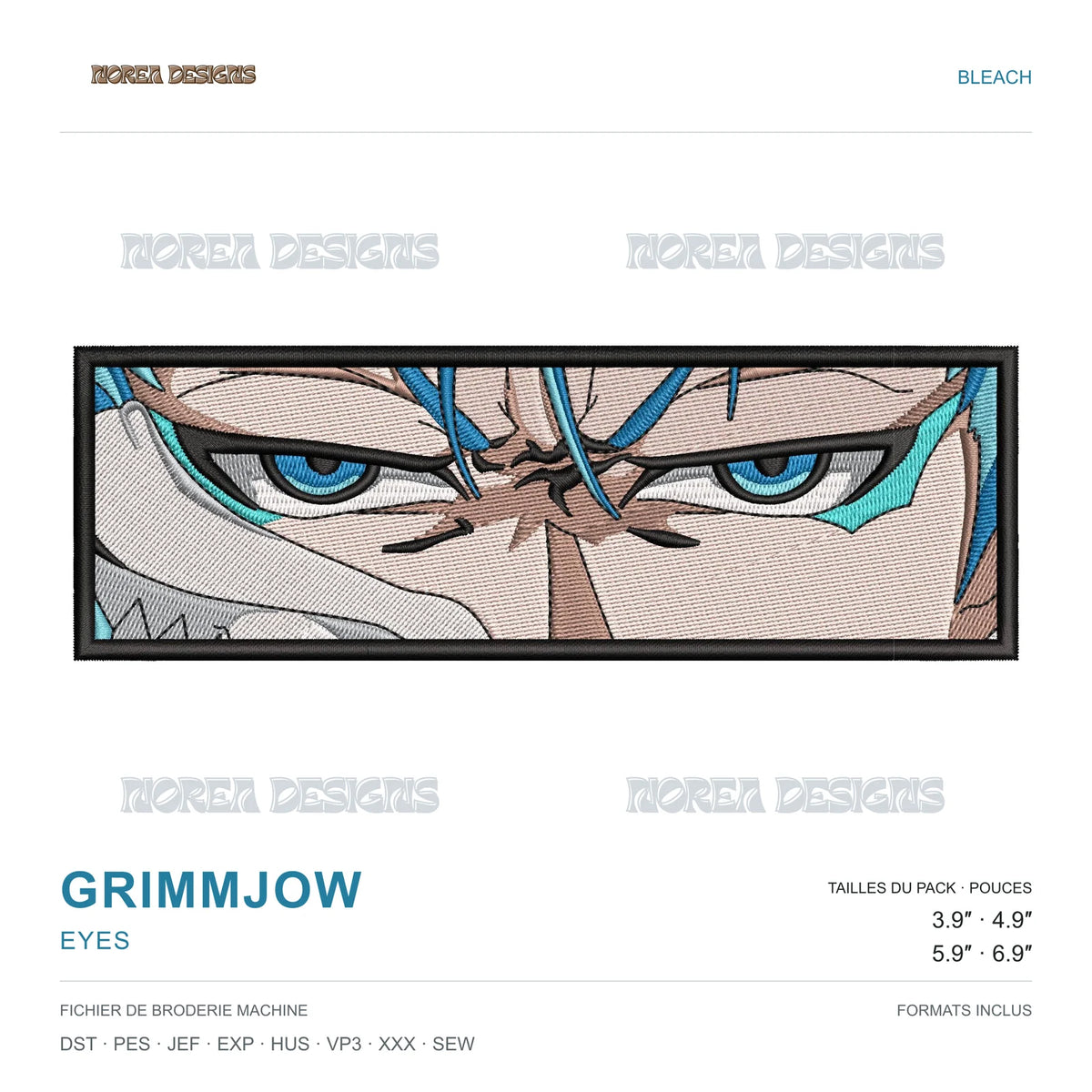 Grimmjow — Eyes — BLEACH, aperçu du motif de broderie machine