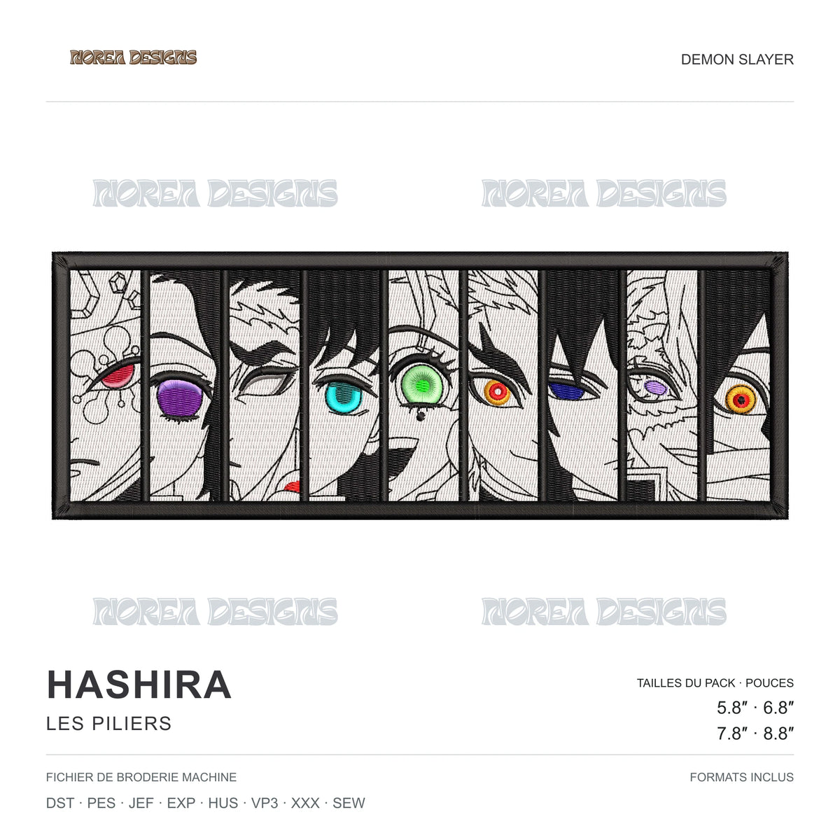Hashira — The Pillars — Demon Slayer, simulated machine embroidery design preview