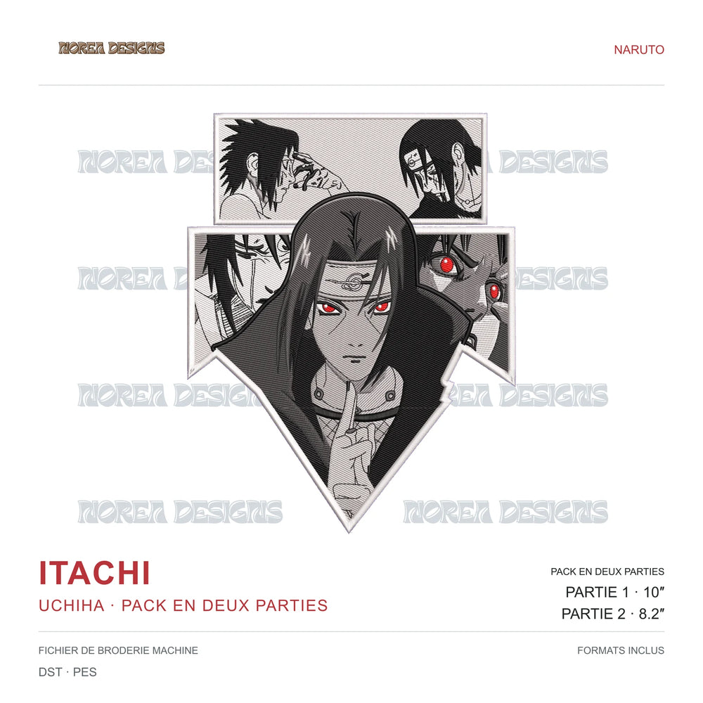 Itachi Uchiha — Two-Part Pack — Naruto, simulated machine embroidery design preview