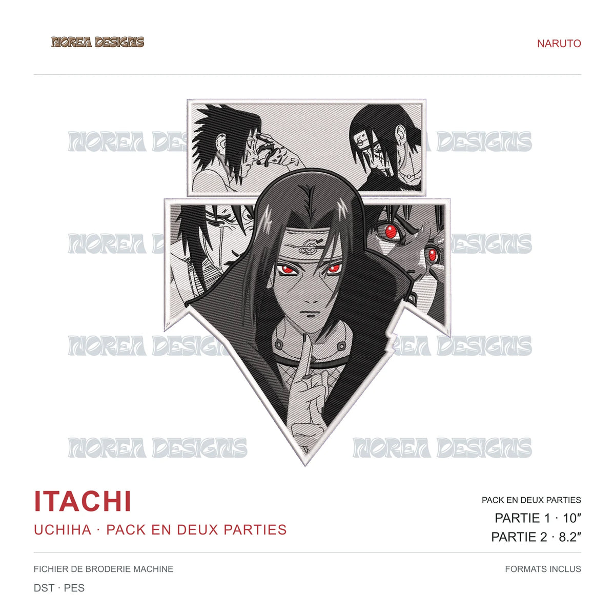 Itachi Uchiha — Two-Part Pack — Naruto, simulated machine embroidery design preview
