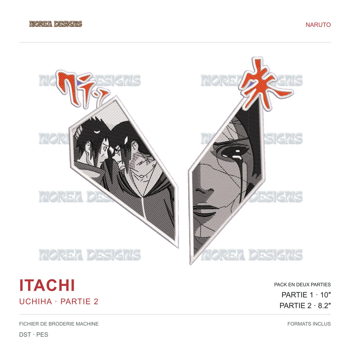 Itachi Uchiha — Two-Part Pack — Naruto, simulated machine embroidery design preview — complementary part