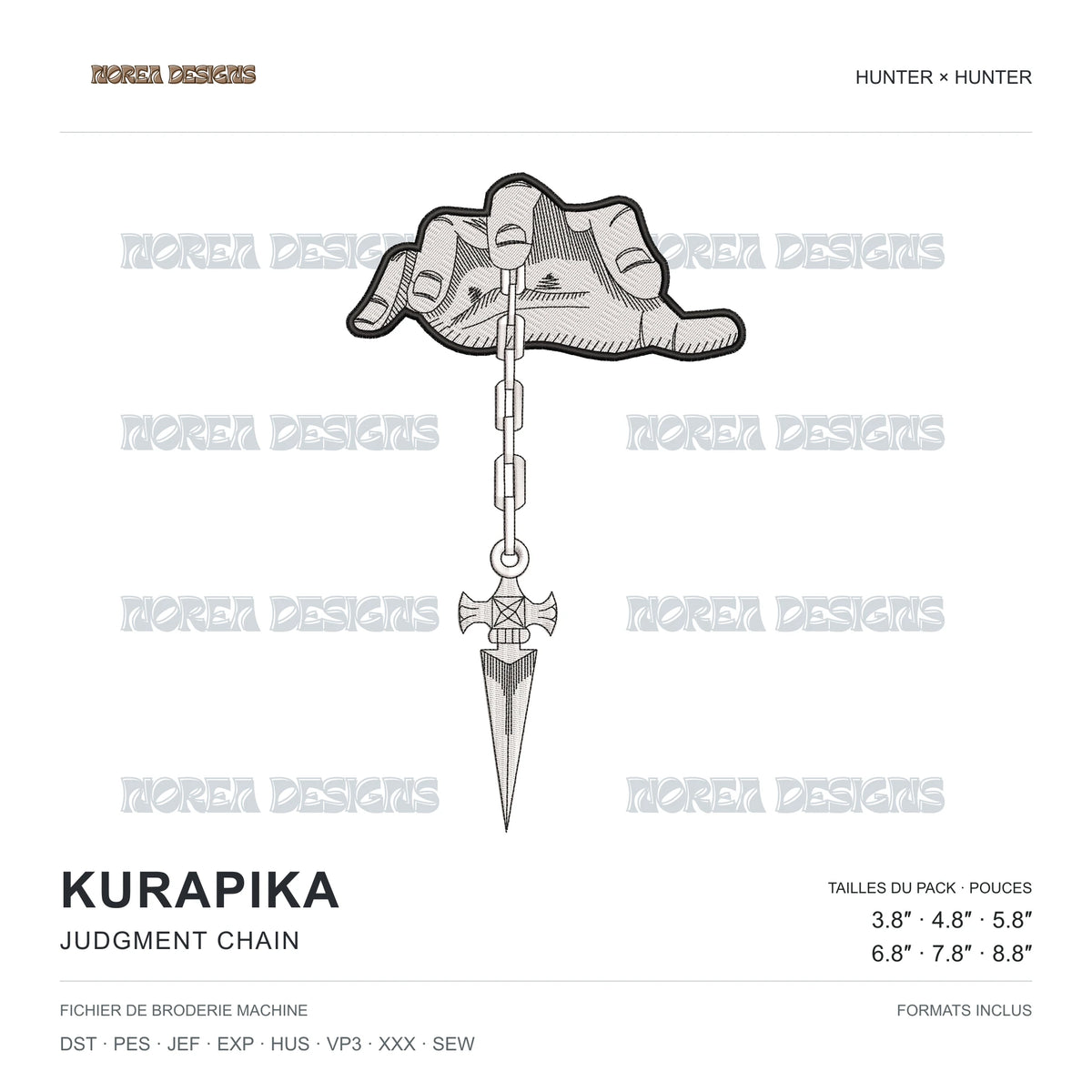 Kurapika — Judgment Chain — Hunter × Hunter, simulated machine embroidery design preview