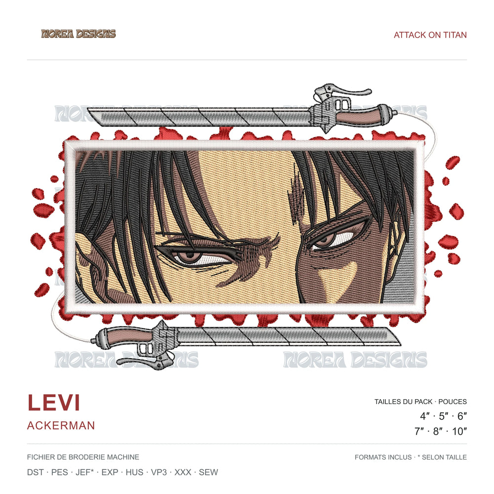 Levi Ackerman — Attack on Titan, simulated machine embroidery design preview