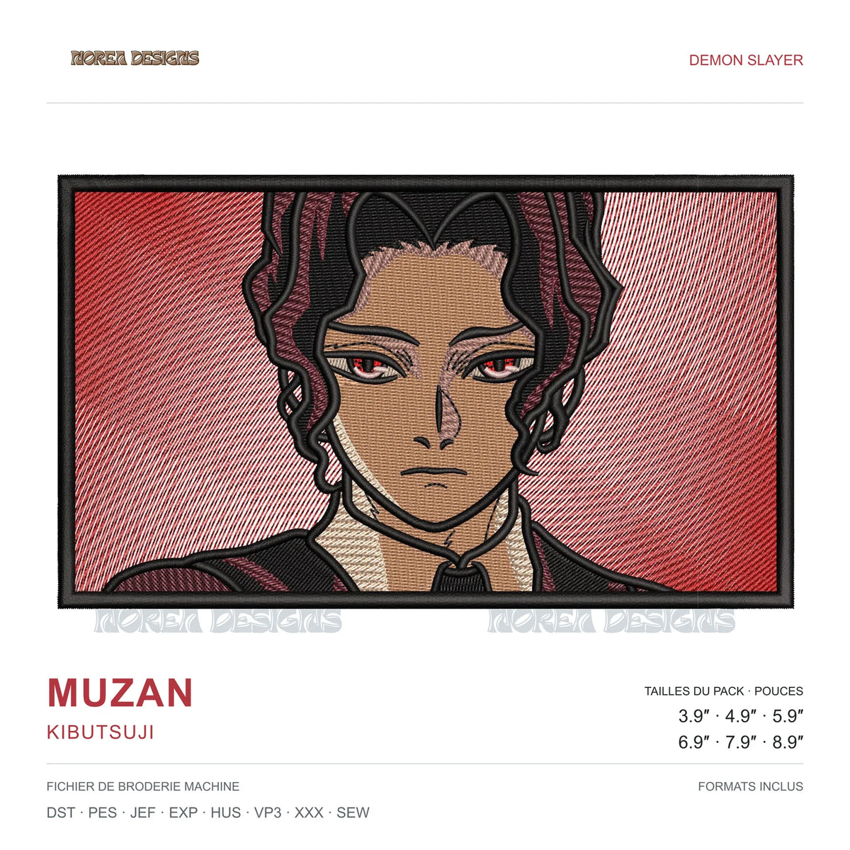 Muzan — Kibutsuji — DEMON SLAYER, aperçu du motif de broderie machine