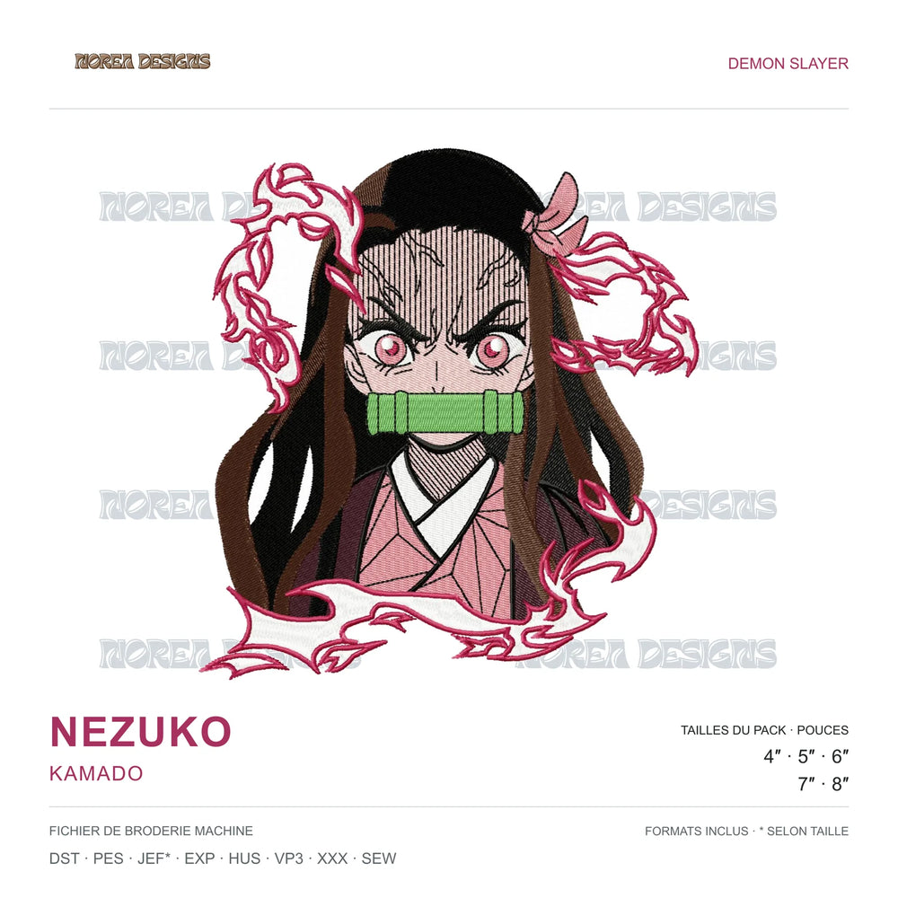 Nezuko Kamado — Demon Slayer, simulated machine embroidery design preview