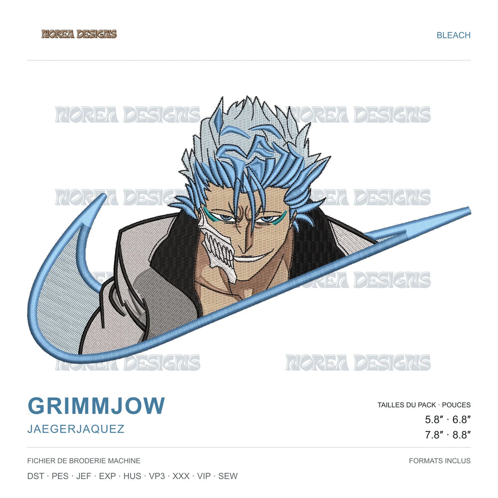 Grimmjow Jaegerjaquez — Bleach, simulated machine embroidery design preview