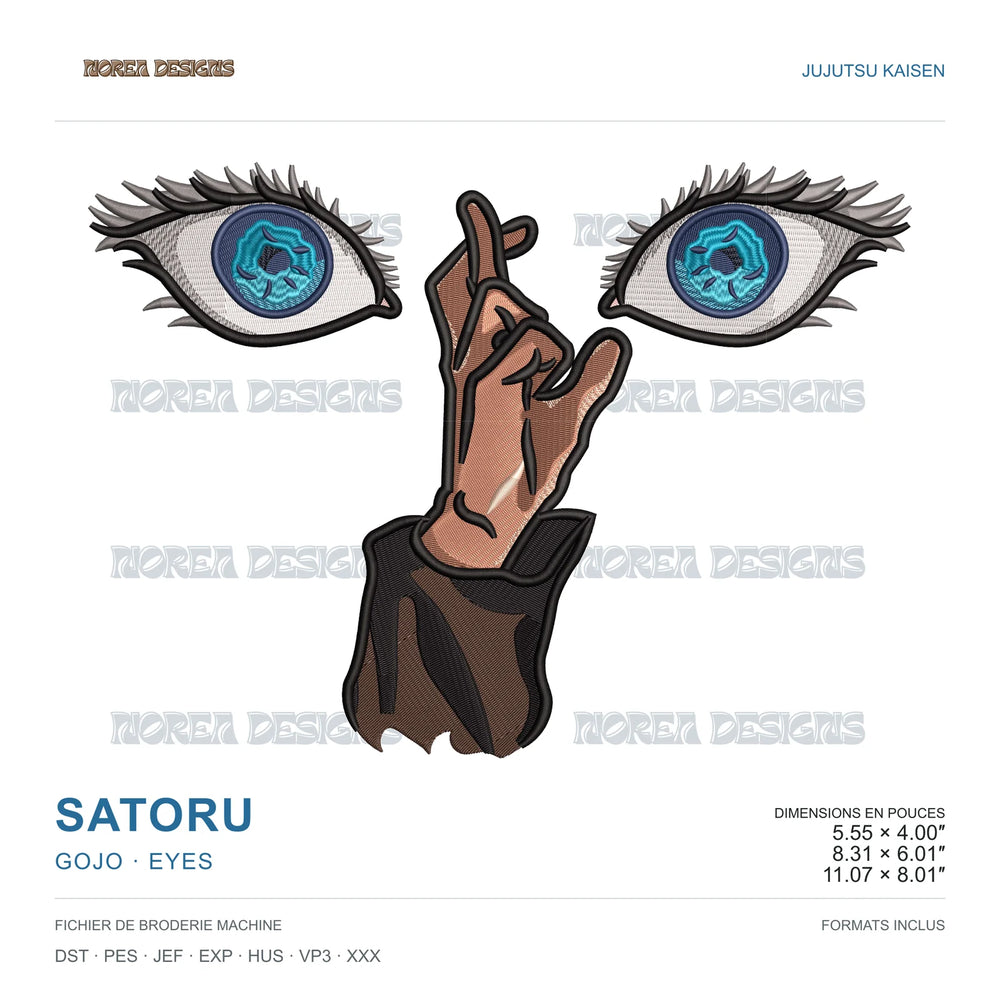 Satoru Gojo — Eyes — Jujutsu Kaisen, simulated machine embroidery design preview