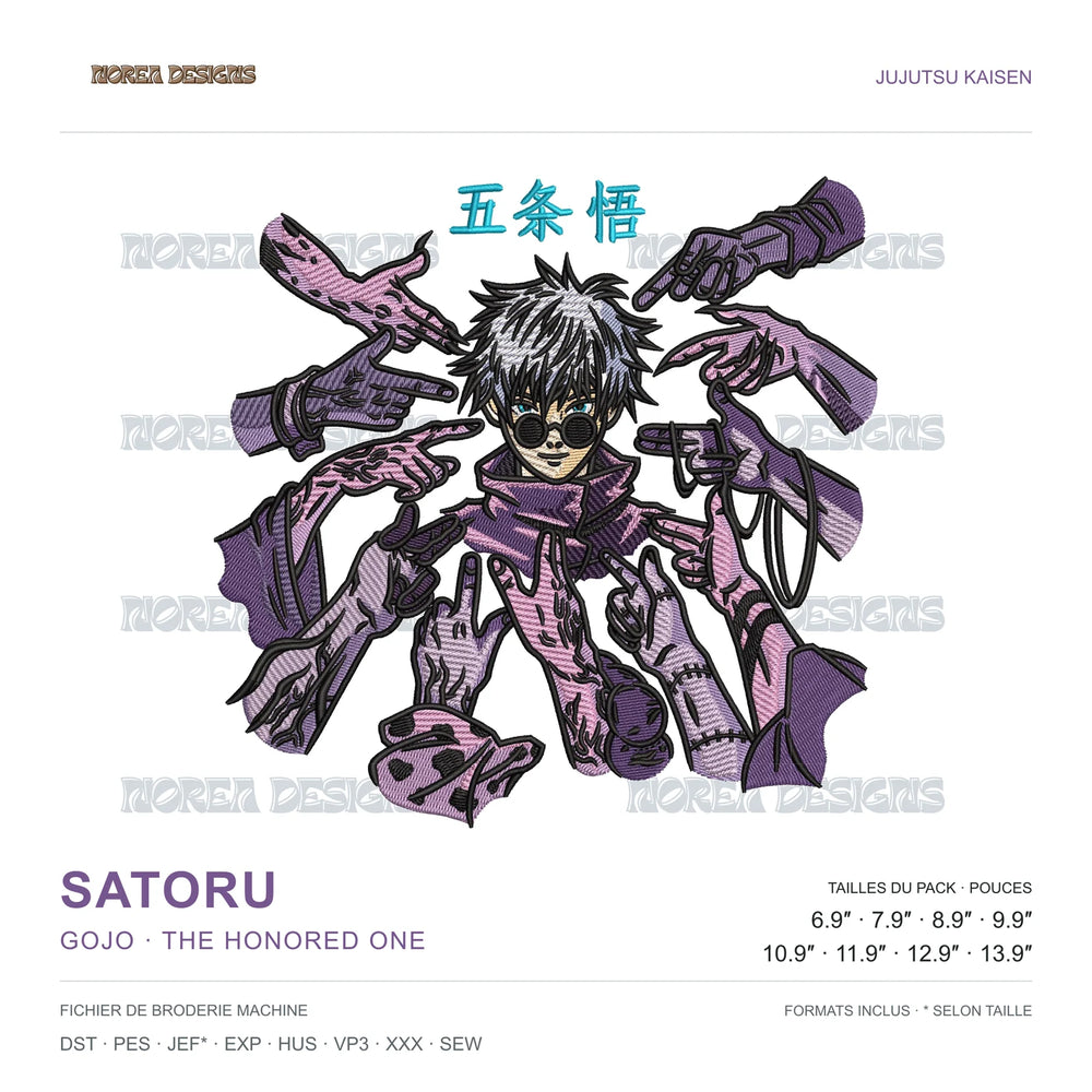 Satoru Gojo — The Honored One — Jujutsu Kaisen, simulated machine embroidery design preview