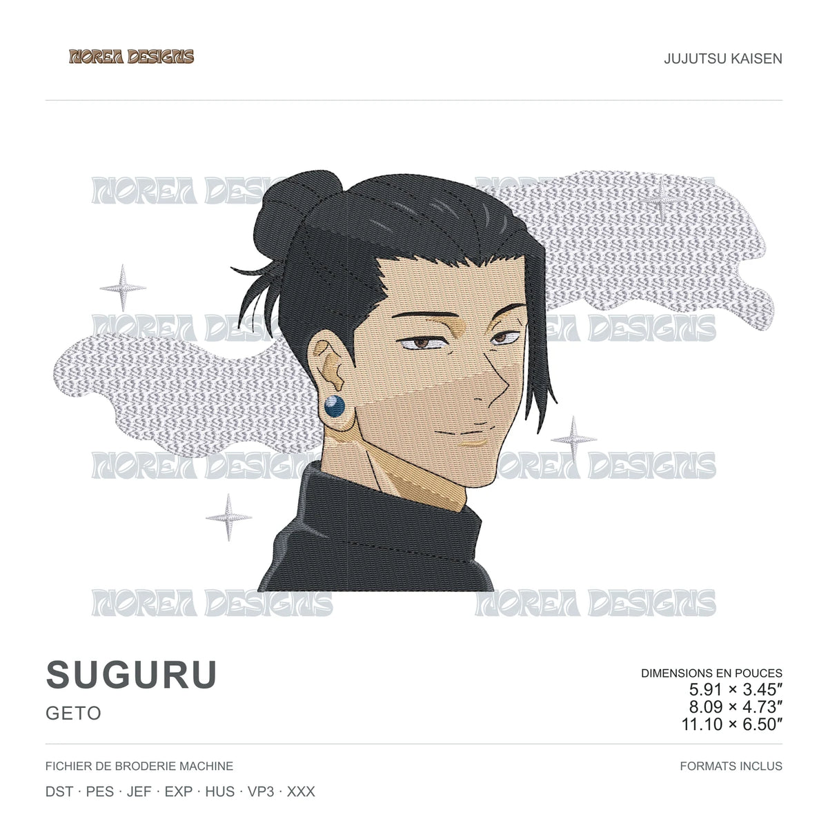 Suguru Geto — Jujutsu Kaisen, simulated machine embroidery design preview