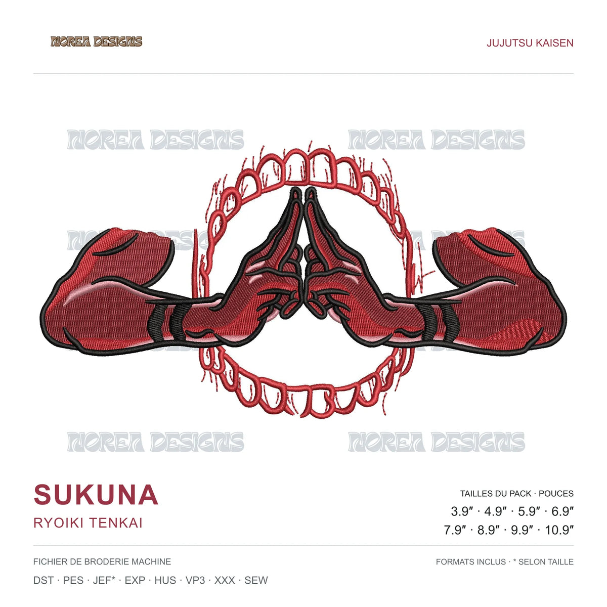 Sukuna — Ryoiki Tenkai — Jujutsu Kaisen, simulated machine embroidery design preview