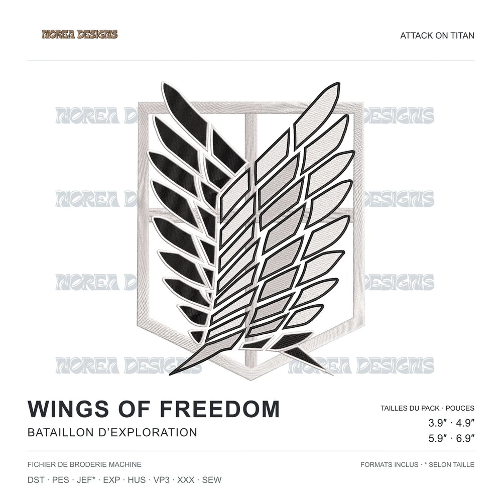 Wings of Freedom — Survey Corps — Attack on Titan, simulated machine embroidery design preview