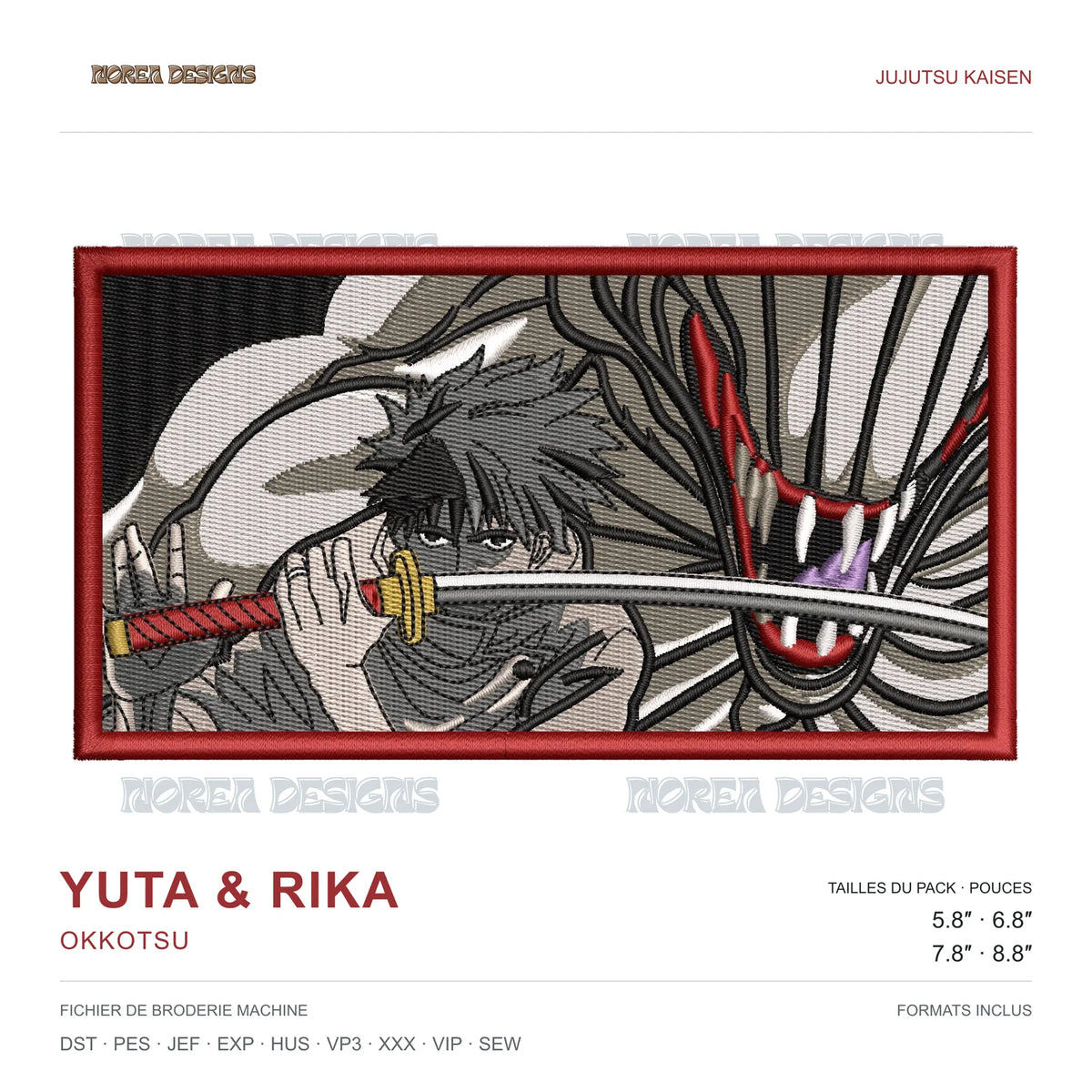 Yuta & Rika — Okkotsu — JUJUTSU KAISEN, aperçu du motif de broderie machine